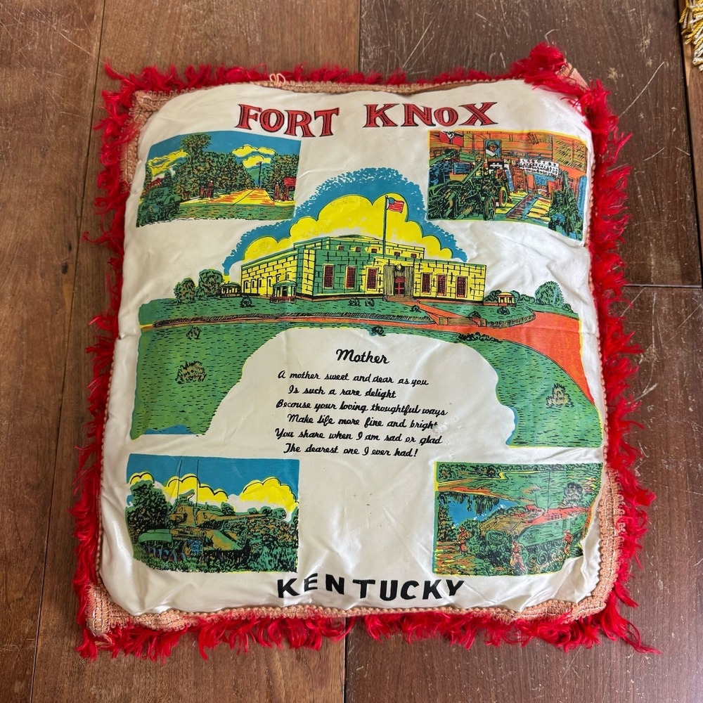 World War II WW2 Fort Knox Kentucky MOTHER poem Satin Souvenir Throw Pillow